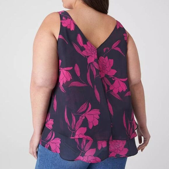 Lane Bryant Modern Swing Double-Layer Chiffon Tank Navy Fuchsia Size 20L - Picture 2 of 8
